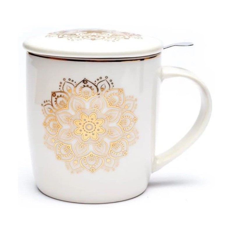 Mug à infusion en porcelaine avec filtre en inox - Mandala or