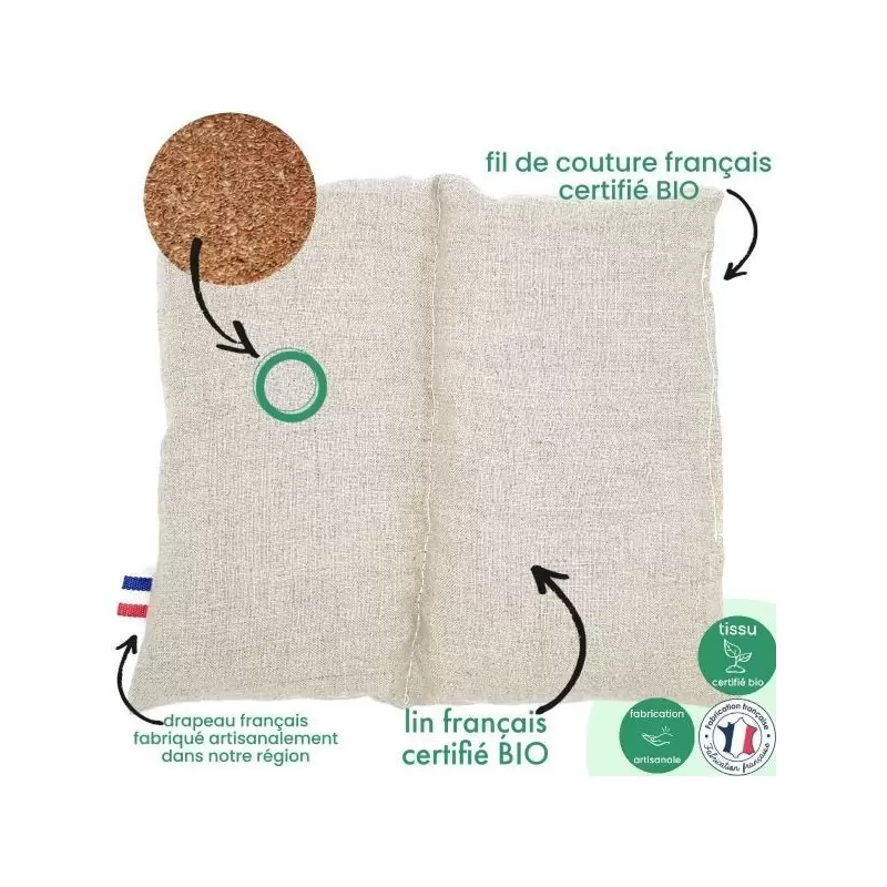 Coussin bouillotte BIO en graines de lin - Artisanal & Français
