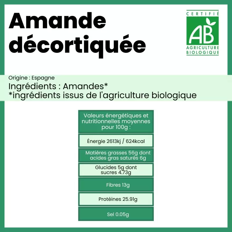 Amandes décortiquées BIO en vrac