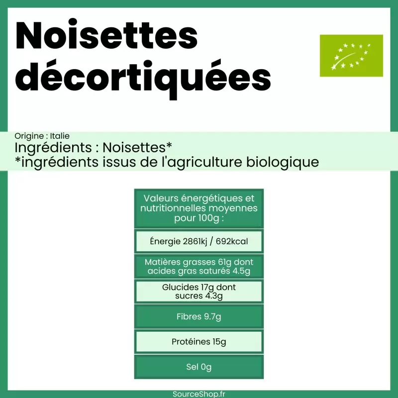 Noisettes décortiquées BIO en vrac