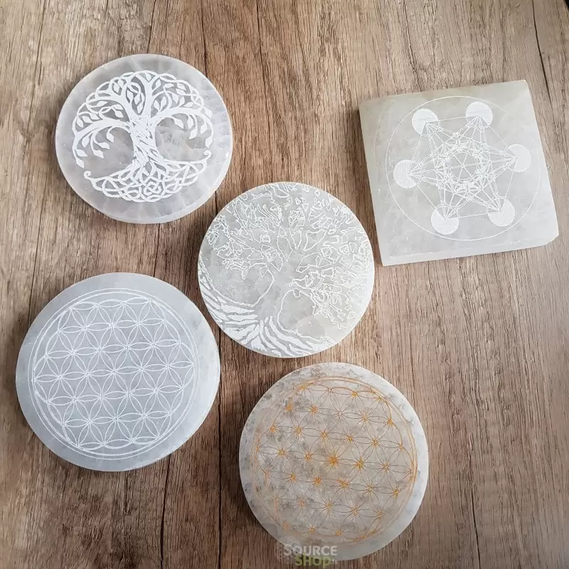 Plaque de rechargement en sélénite Fleur de Vie
