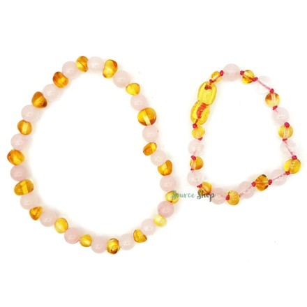 Kit Bracelet maman & bébé Ambre + Quartz Rose