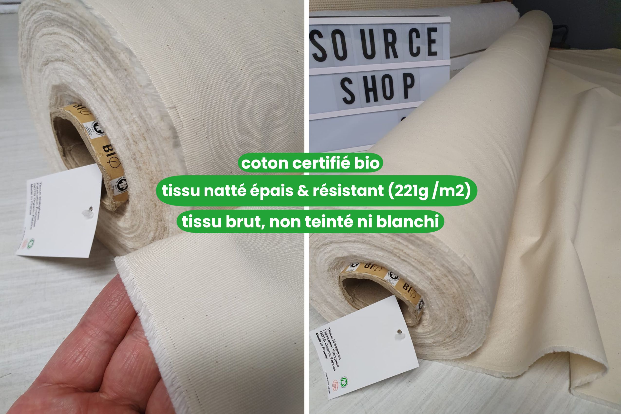 Tissu coton bio pour la confection des oreillers Source Shop