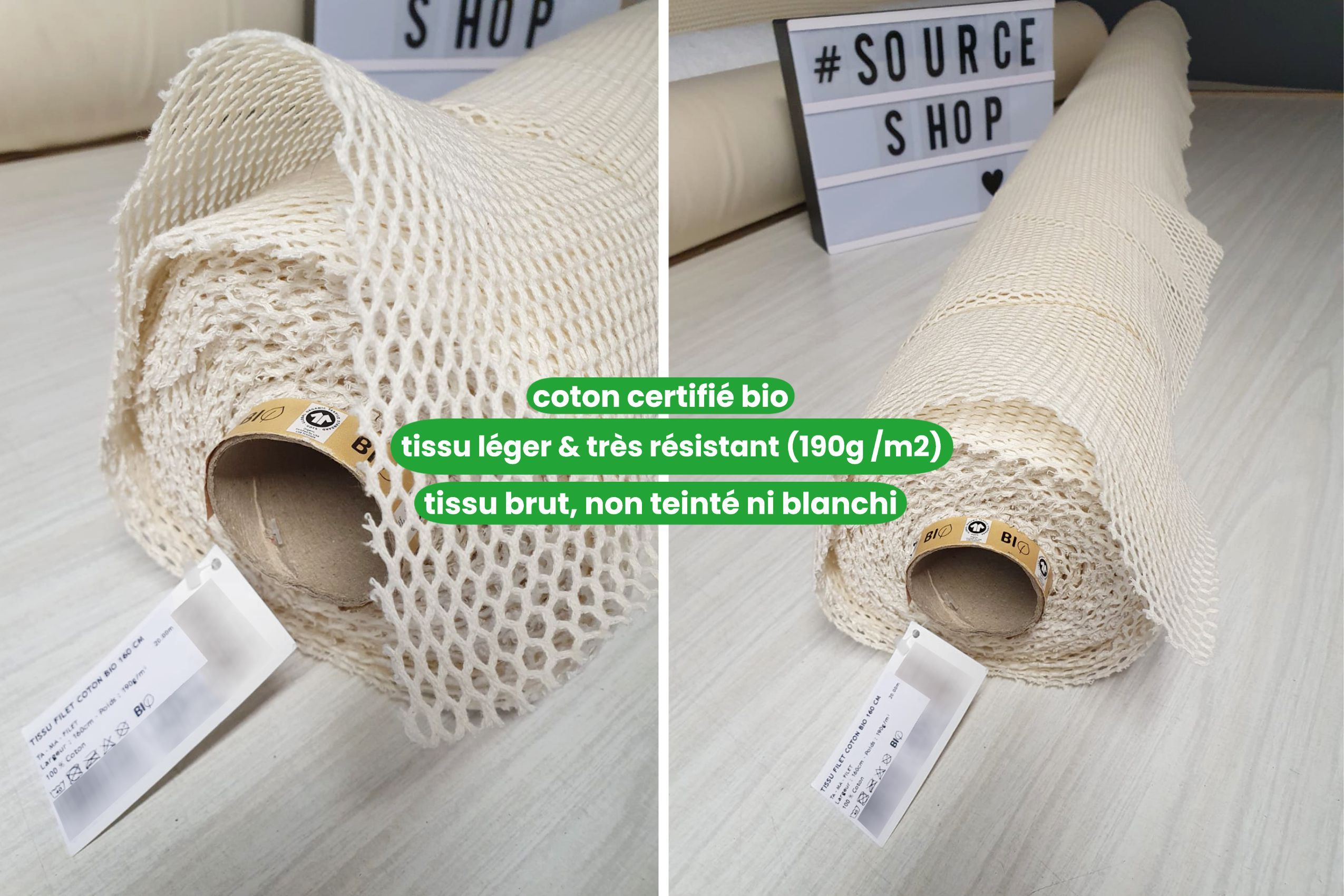 Tissu filet coton bio GOTS pour la confections des filets Source Shop